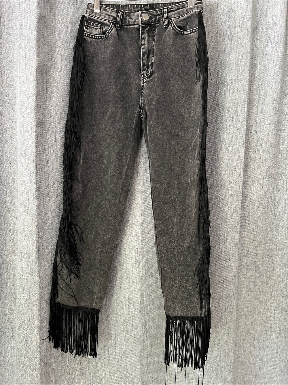 Nasty Gal Black Washed Fringe Denim Jeans